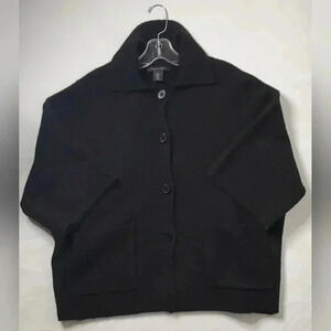 Tahari Cashmere Blend Black Oversized Open ButtonSz S Cropped Cardigan  Sweater